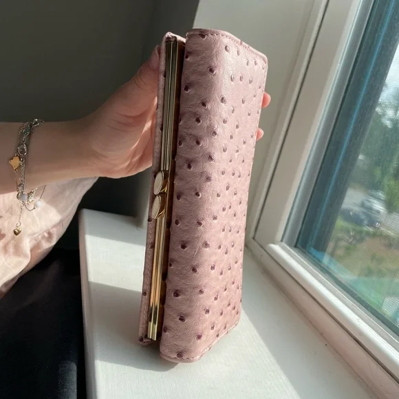 Pink Ostrich-Embossed Wallet - Picture 3 of 9